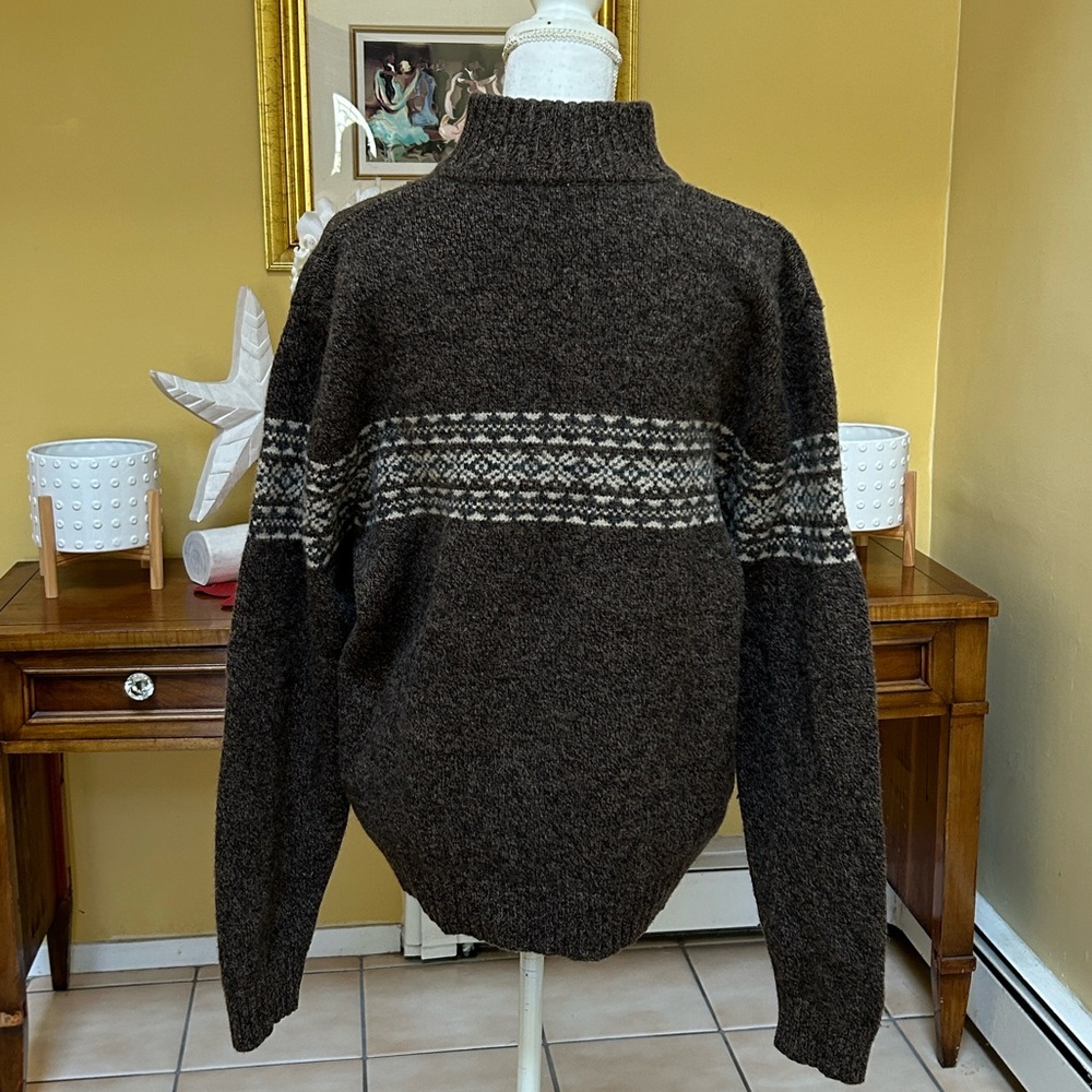 Bowen and Wright Men’s 100%Lamb’s Wool 1/4 Zip Brown Nordic Pullover Sweater Lrg - Picture 8 of 13